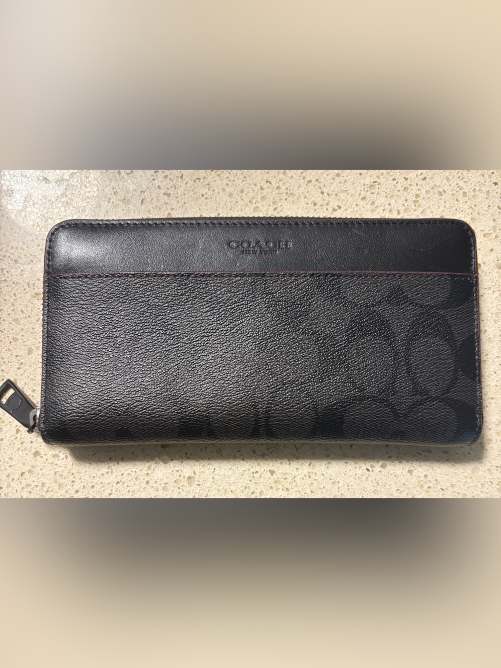 Coach Black Pebbled Leather Zip Wallet